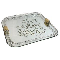 Etched Murano Glass Mirrored Tray by Ercole Barovier, Italy, 1980s