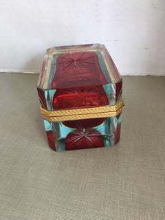 Etched Murano Sommerso Glass Casket Box