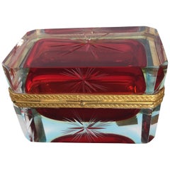 Etched Murano Sommerso Glass Casket Box