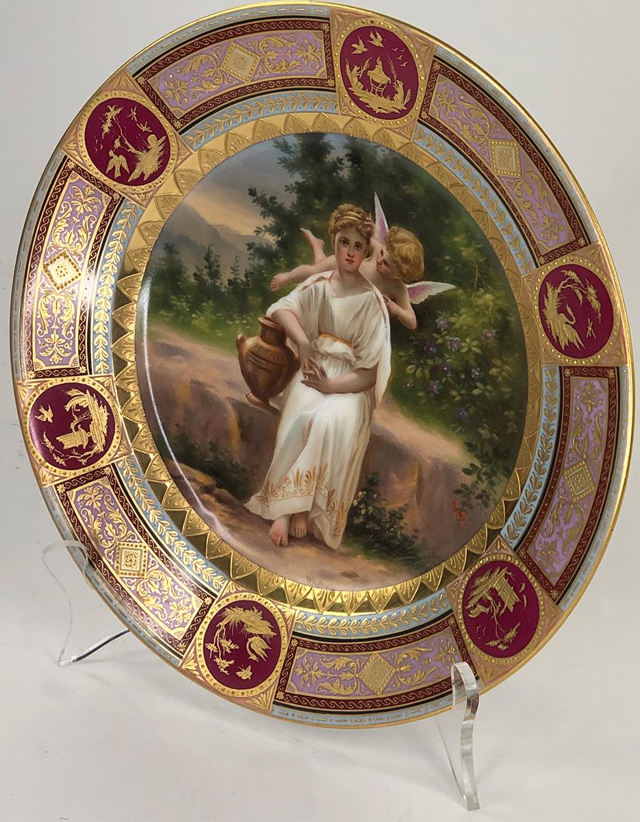 Austrian Etched Porcelain Cabinet Plate Featuring a Famous Painting by Adolphe Bouguereau For Sale