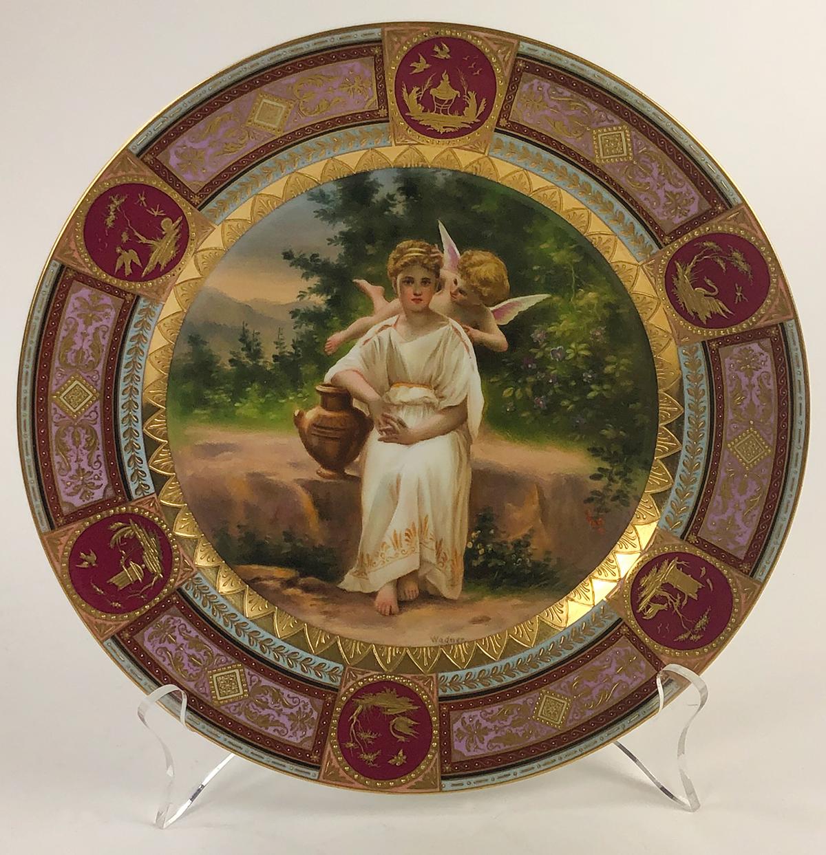 Etched Porcelain Cabinet Plate Featuring a Famous Painting by Adolphe Bouguereau In Excellent Condition For Sale In Dallas, TX