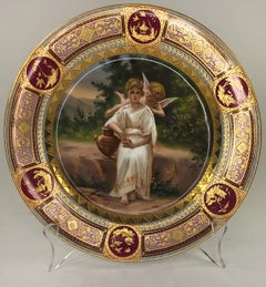 Antique Etched Porcelain Cabinet Plate Featuring a Famous Painting by Adolphe Bouguereau