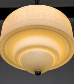 Etched Stepped Milk Glass Deco Pendant Light