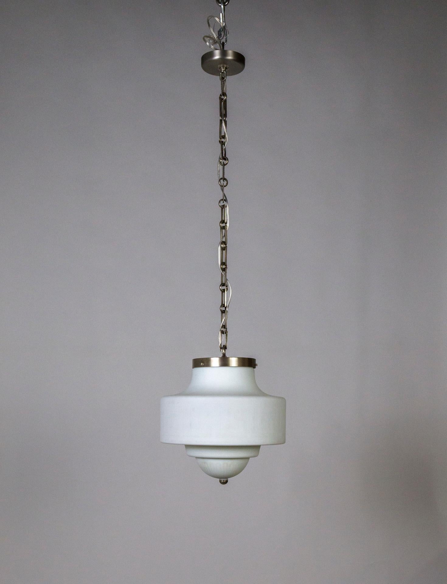 Etched Stepped Milk Glass Deco Pendant Light For Sale 3