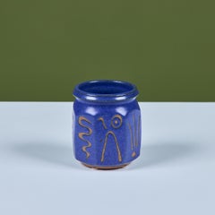 Etched Stoneware Glazed Cup