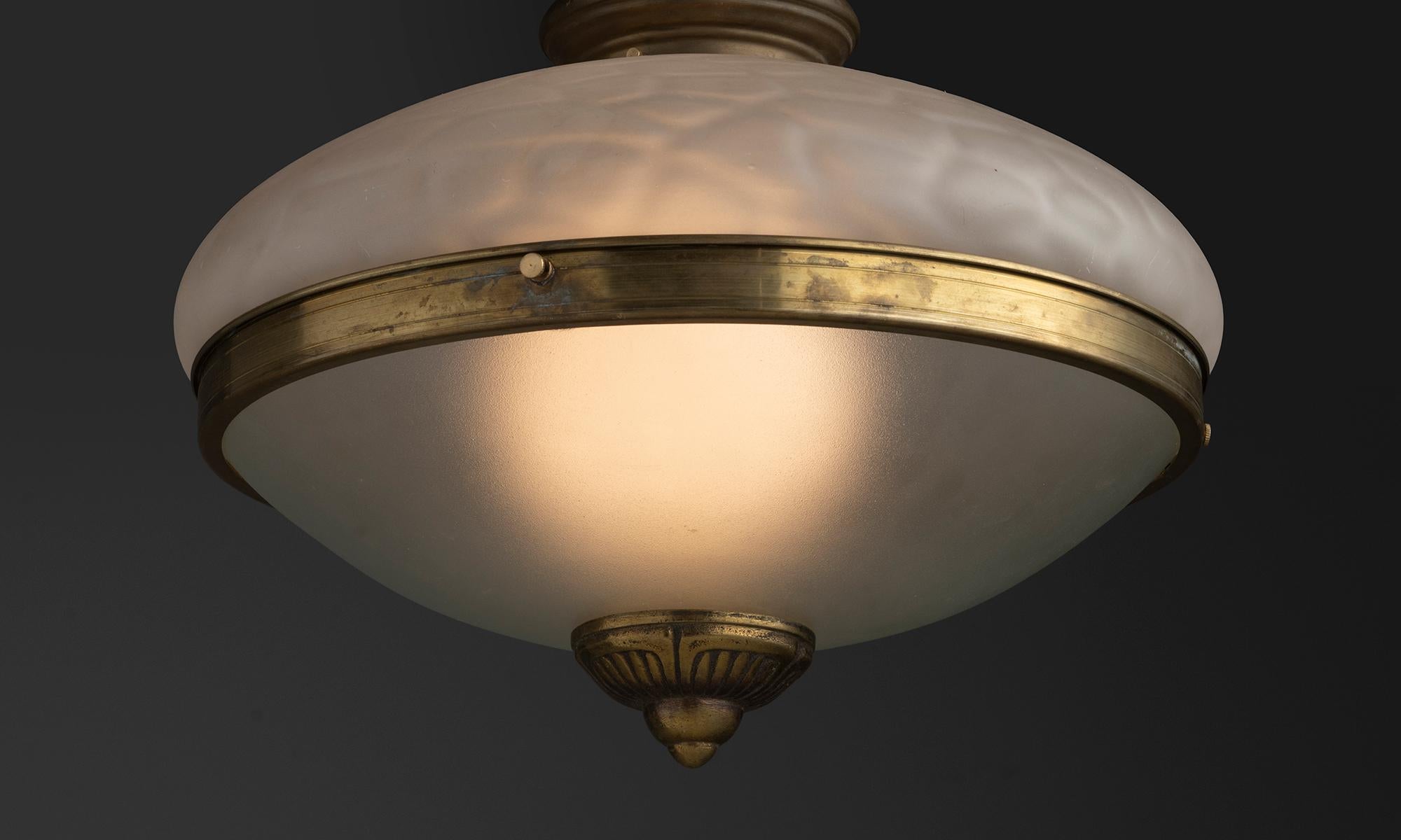 Etched Two Part Pendant with Brass Gallery, Netherlands circa 1920 In Good Condition For Sale In Culver City, CA