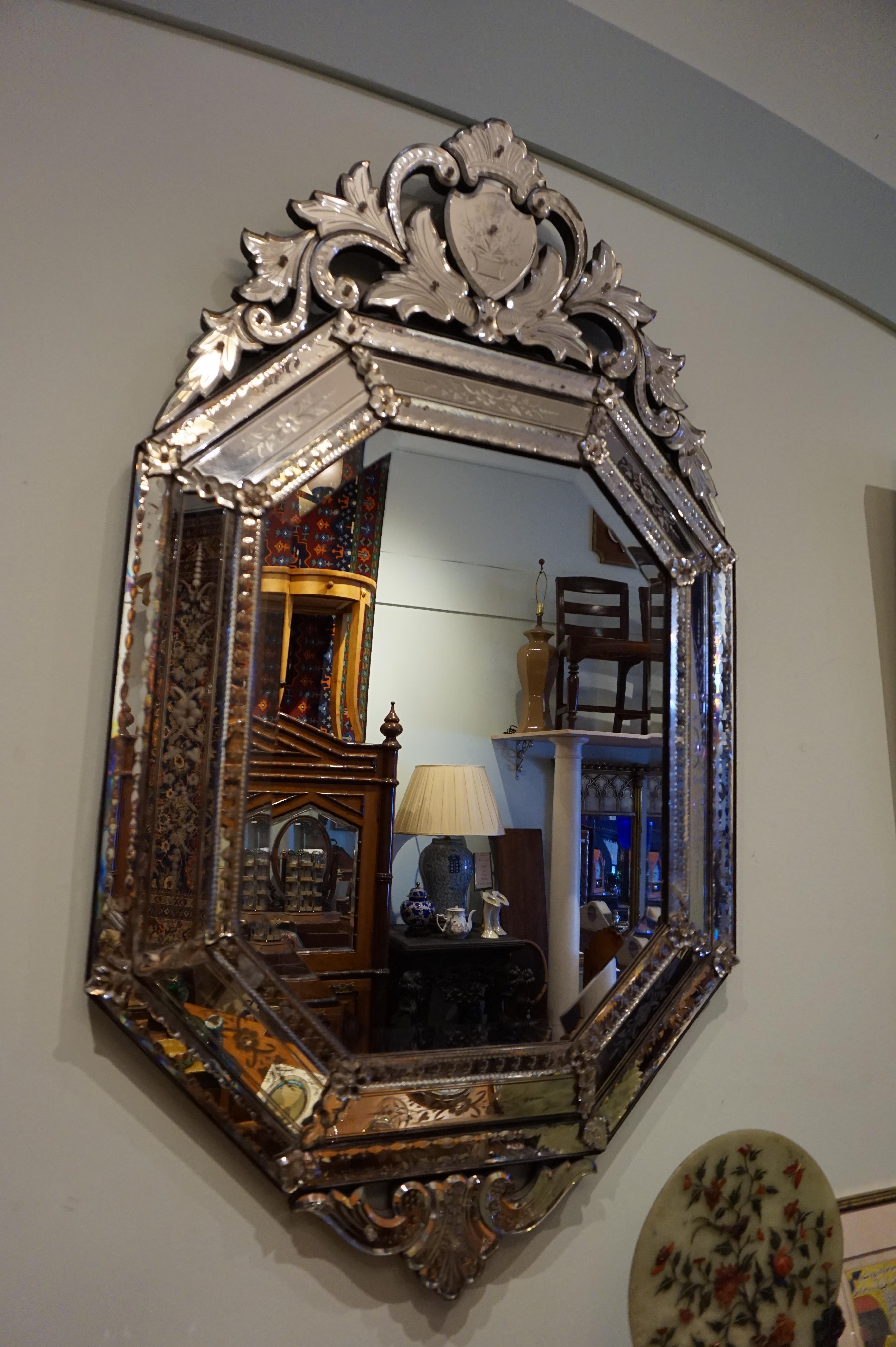 Etched Venetian Glass Bevel Mirror In Good Condition In Vancouver, British Columbia
