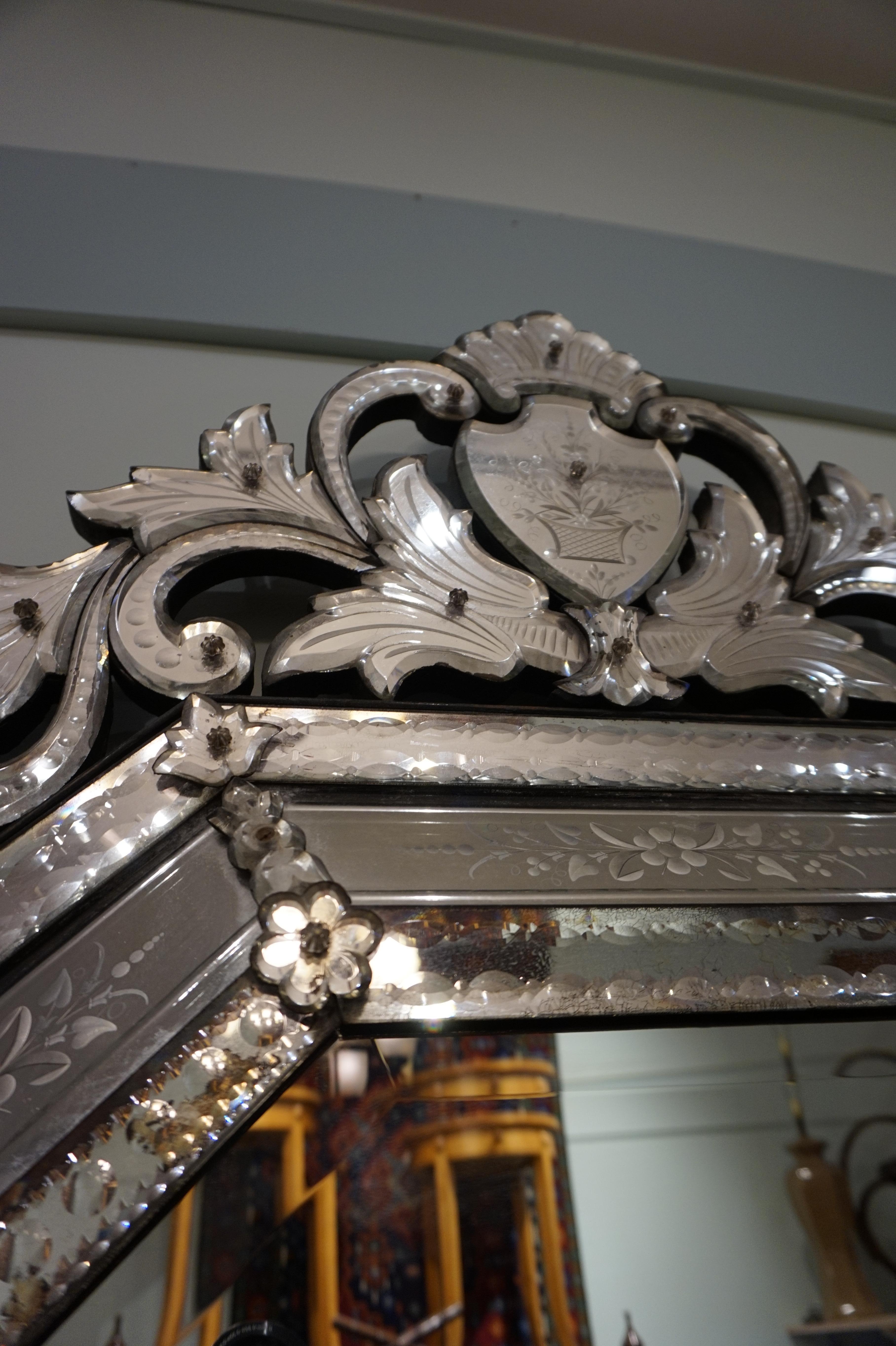 Late 19th Century Etched Venetian Glass Bevel Mirror