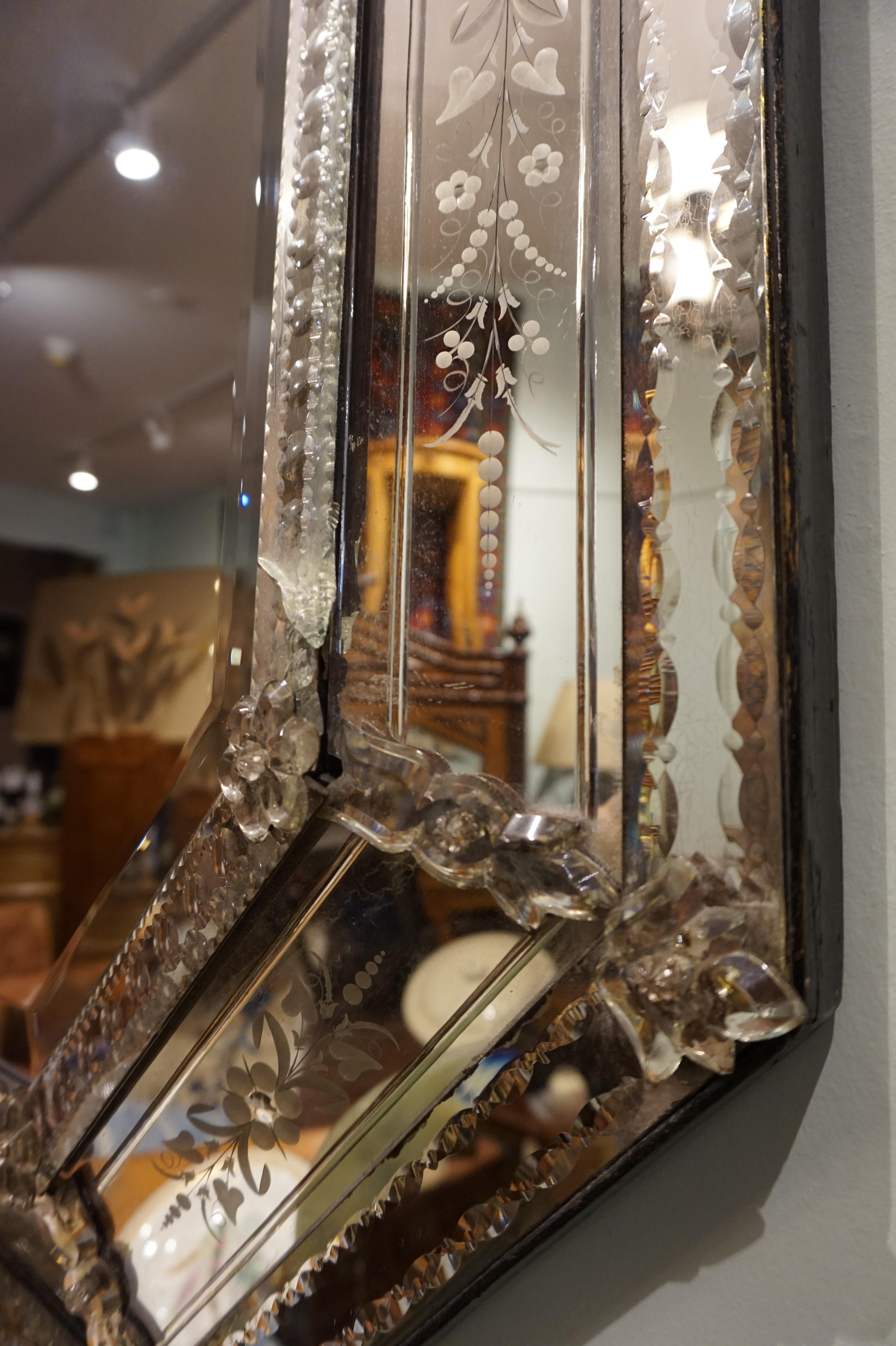 Etched Venetian Glass Bevel Mirror 1