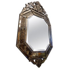 Antique Etched Venetian Glass Bevel Mirror
