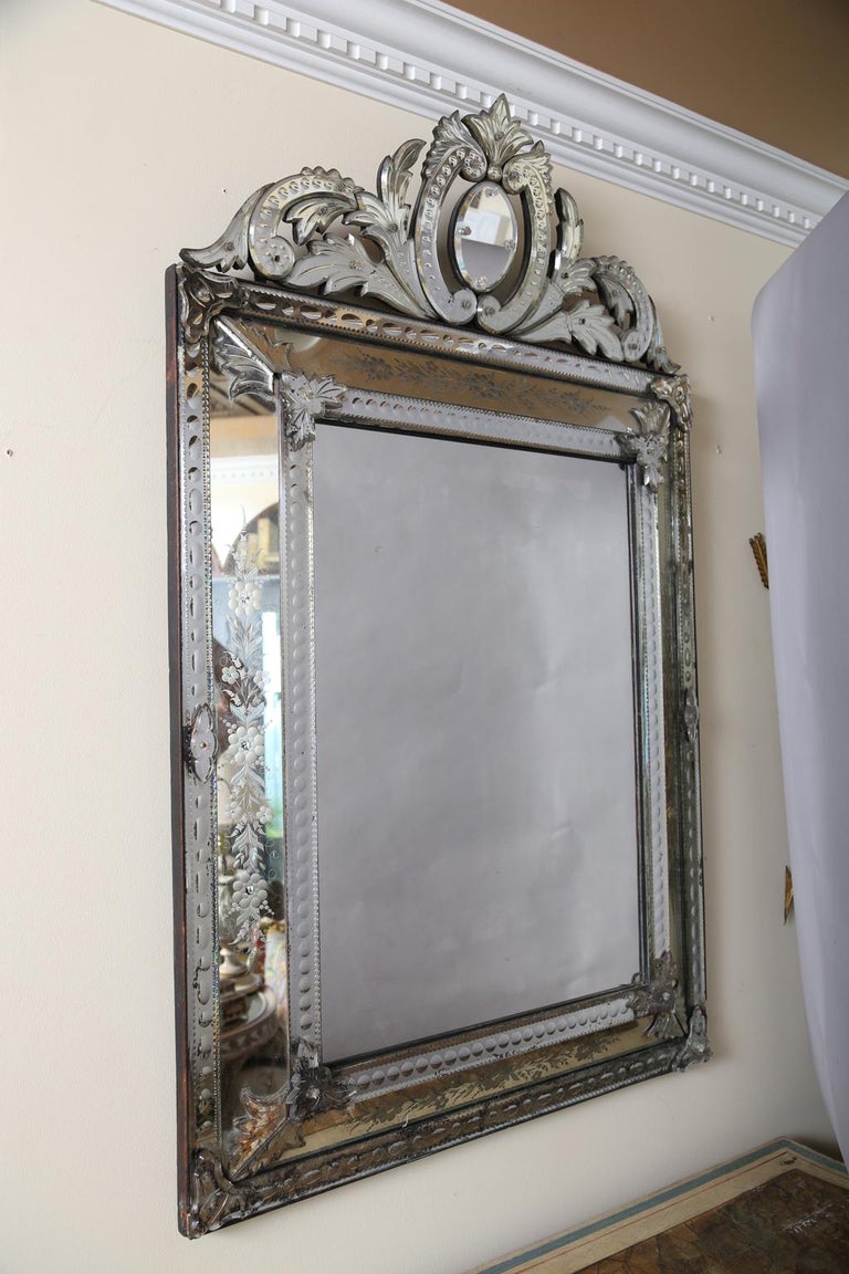 Etched Glass Wall Mirror at 1stDibs