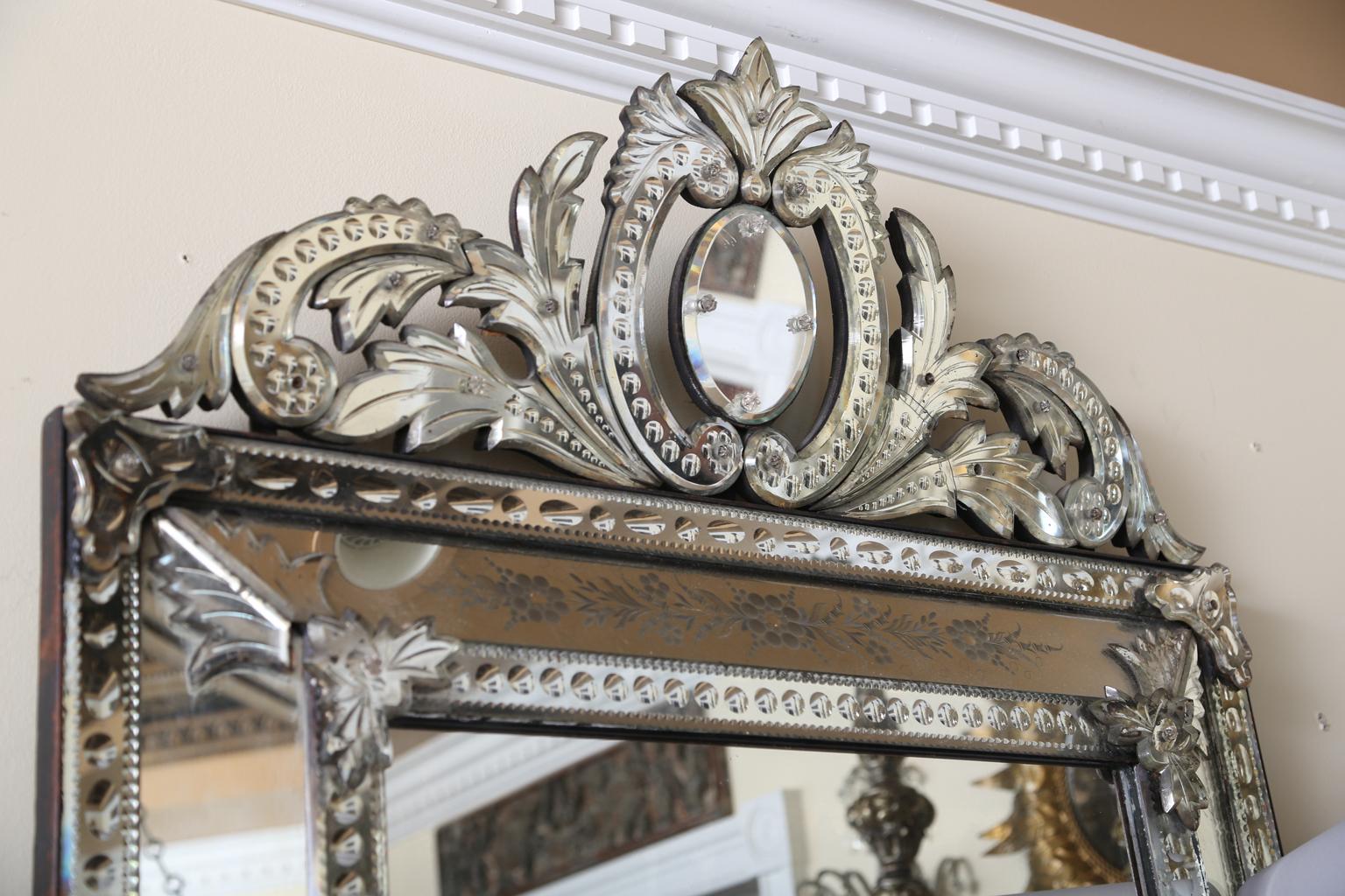 Baroque Etched Venetian Glass Wall Mirror