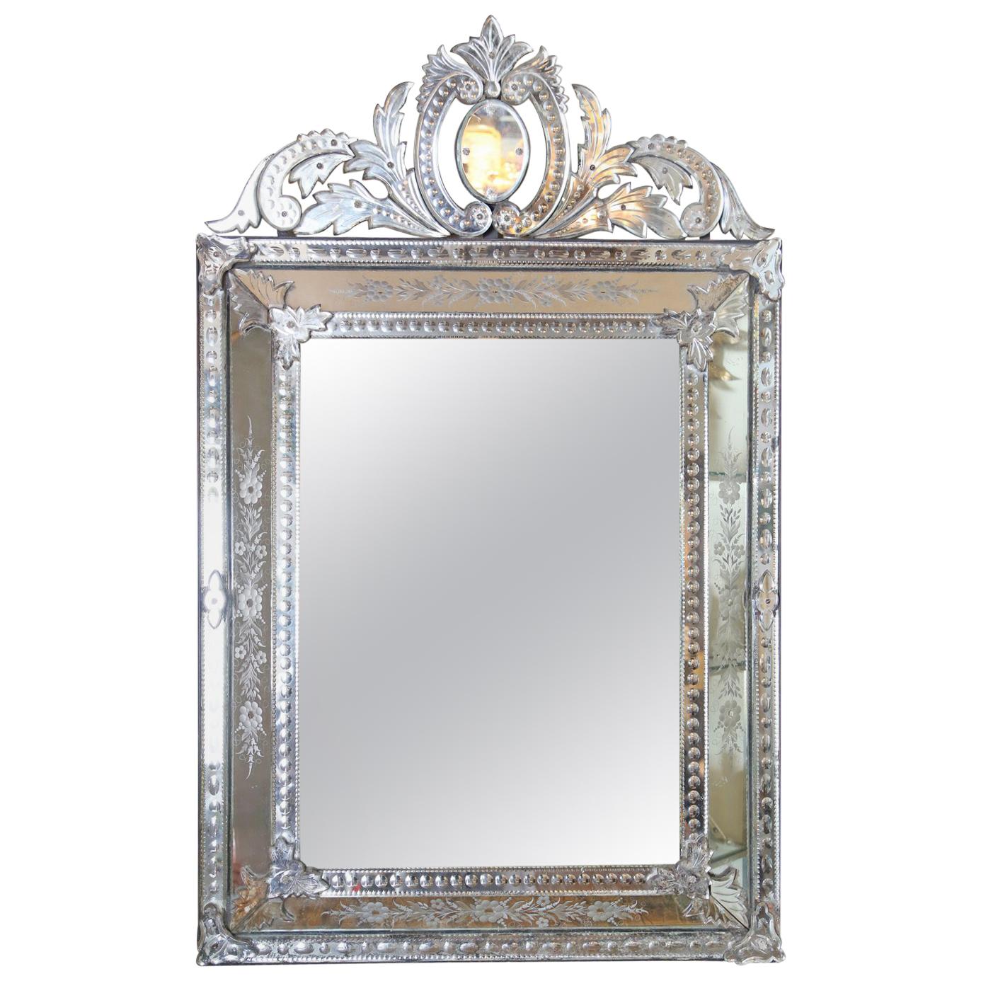 Etched Venetian Glass Wall Mirror