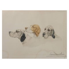 Etching Aquatint of Dogs by Leon Danchin French 1887-1938 Setters