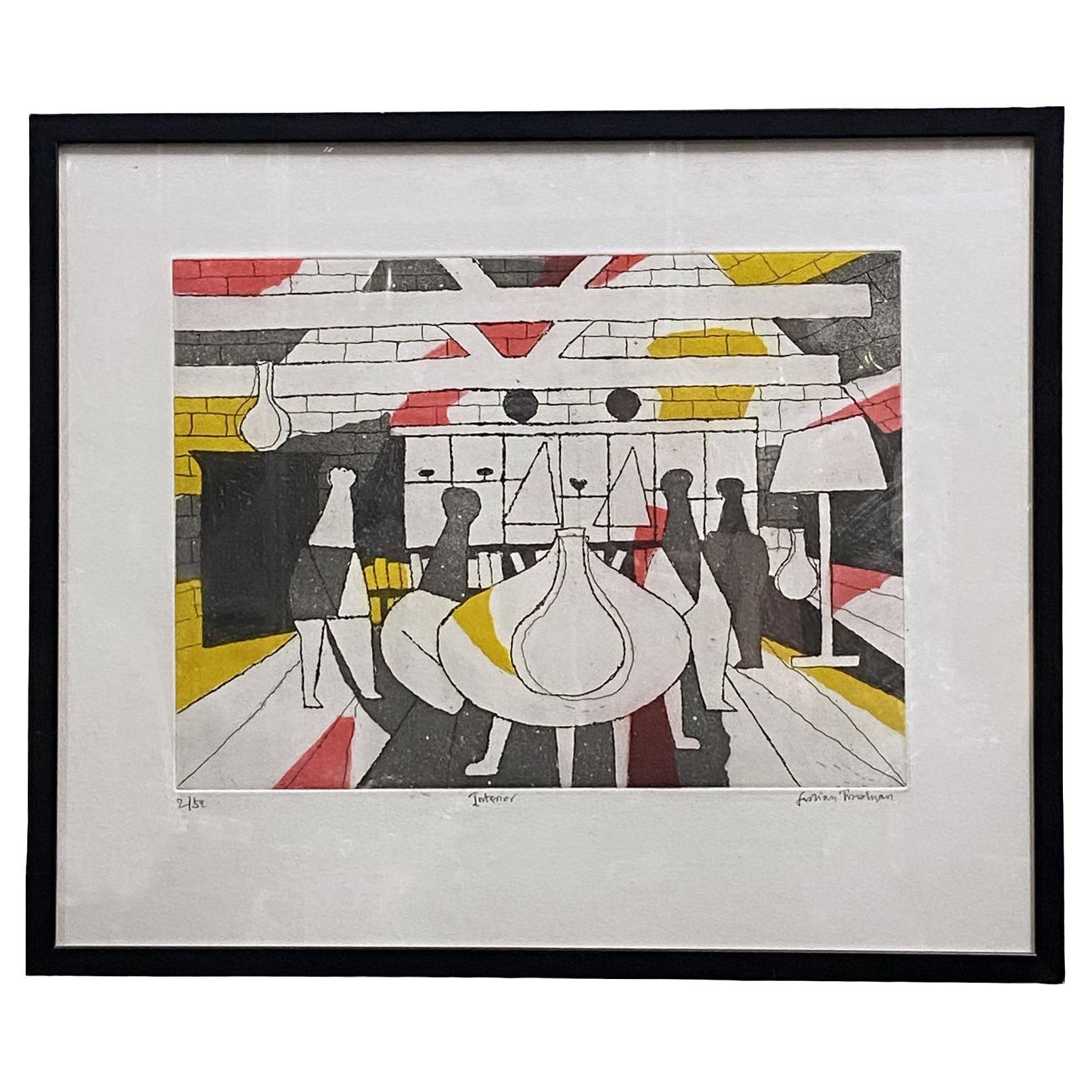 Etching Aquatint of Surrealist Interior by Julian Trevelyan 1973 For Sale