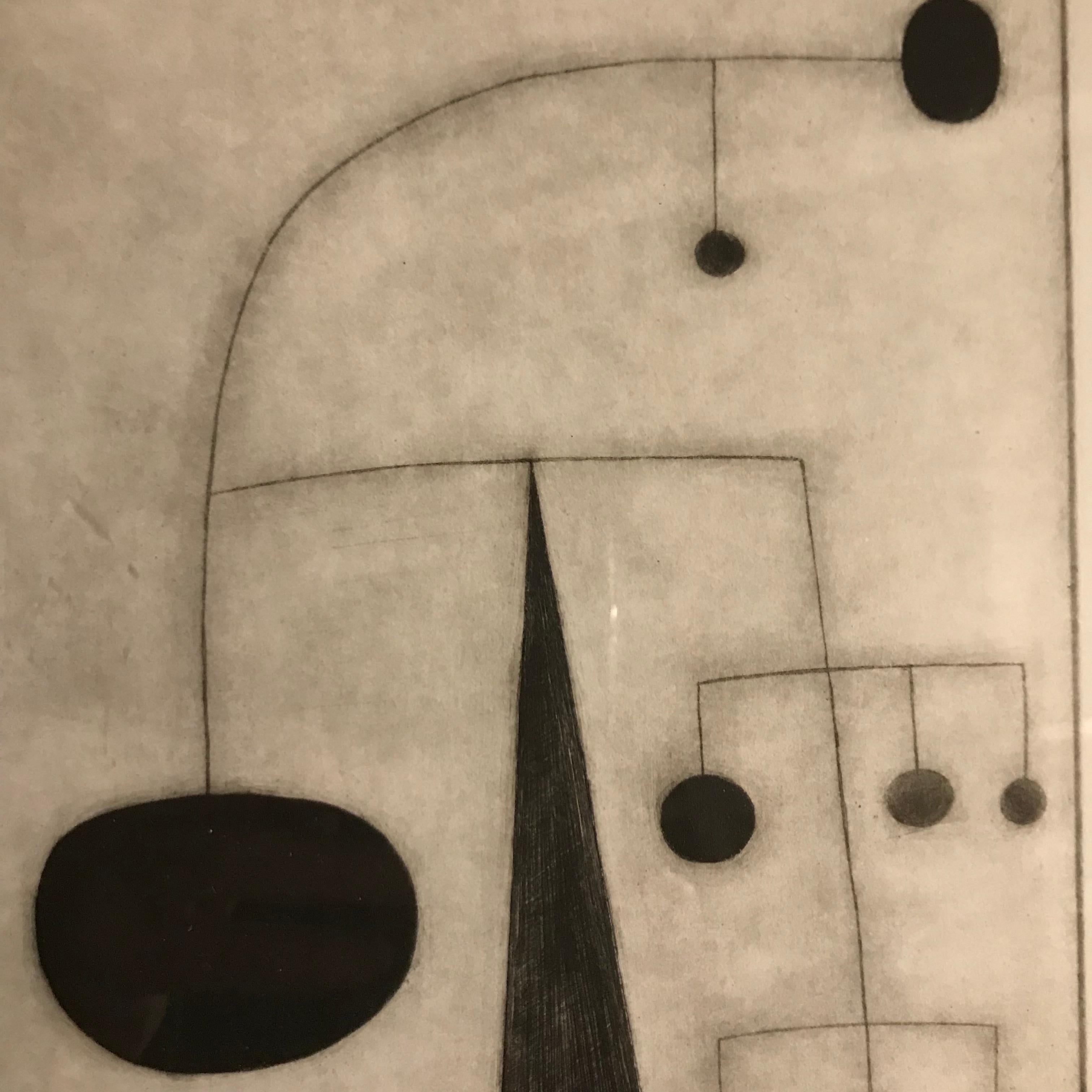 Contemporary abstract black and white etching by English artist Oliver Gaiger.
Matted and framed in a black and gold wood frame.
Part of a collection of black and white etchings by the artist.
Oliver Gaiger was born in 1972 in Uganda and lives