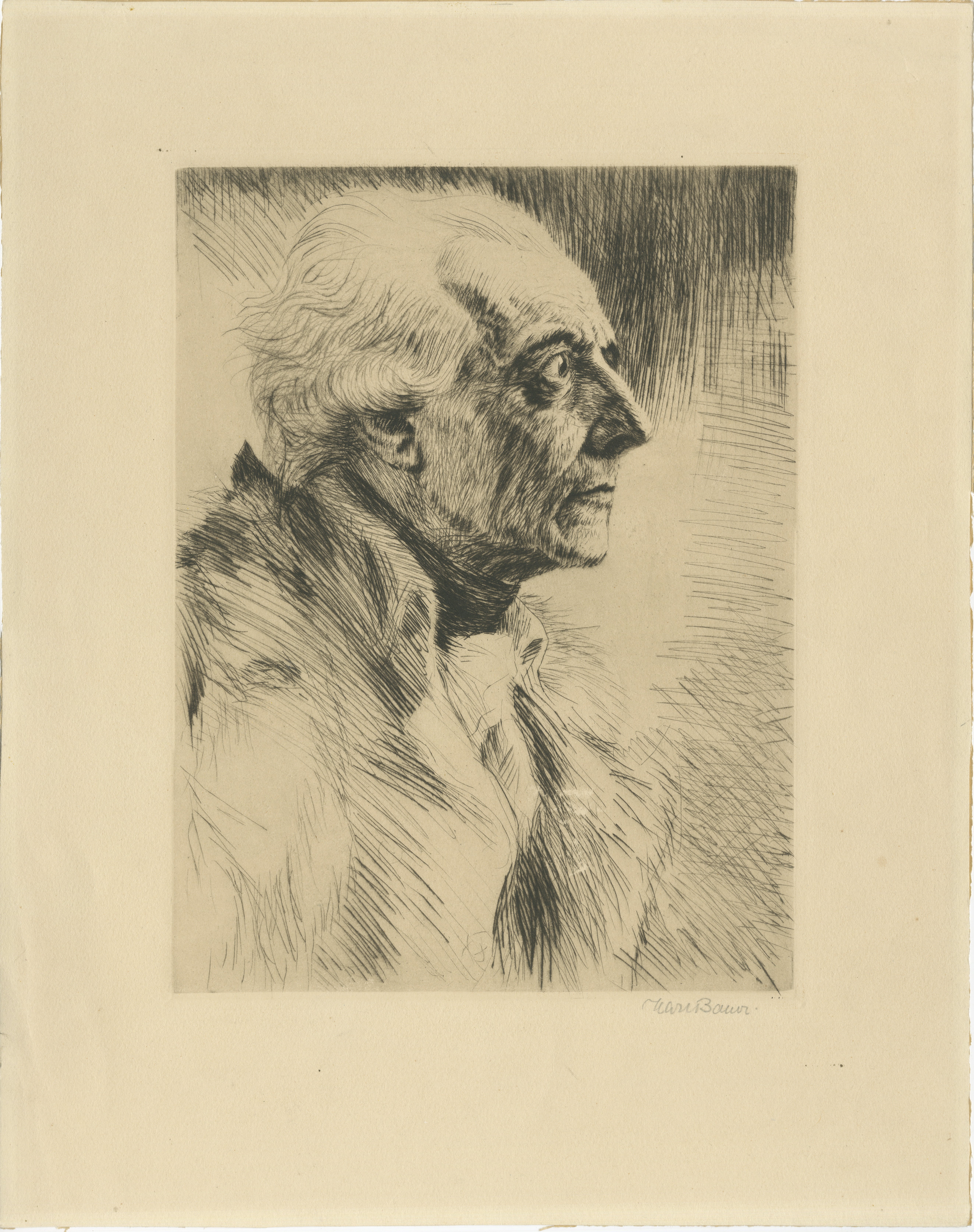 Radierung von Karl Bauer (1905-1993), Brustbild Friedrichs des Großen im Angebot
