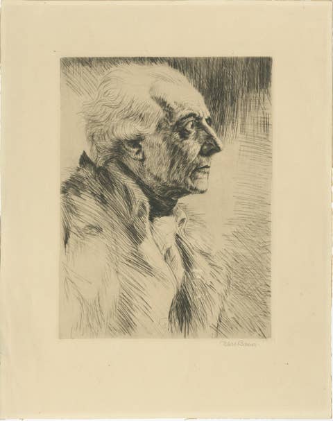 Etching by Karl Bauer (1905–1993), bust portrait of Frederick the Great