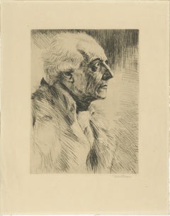 Radierung von Karl Bauer (1905-1993), Brustbild Friedrichs des Großen