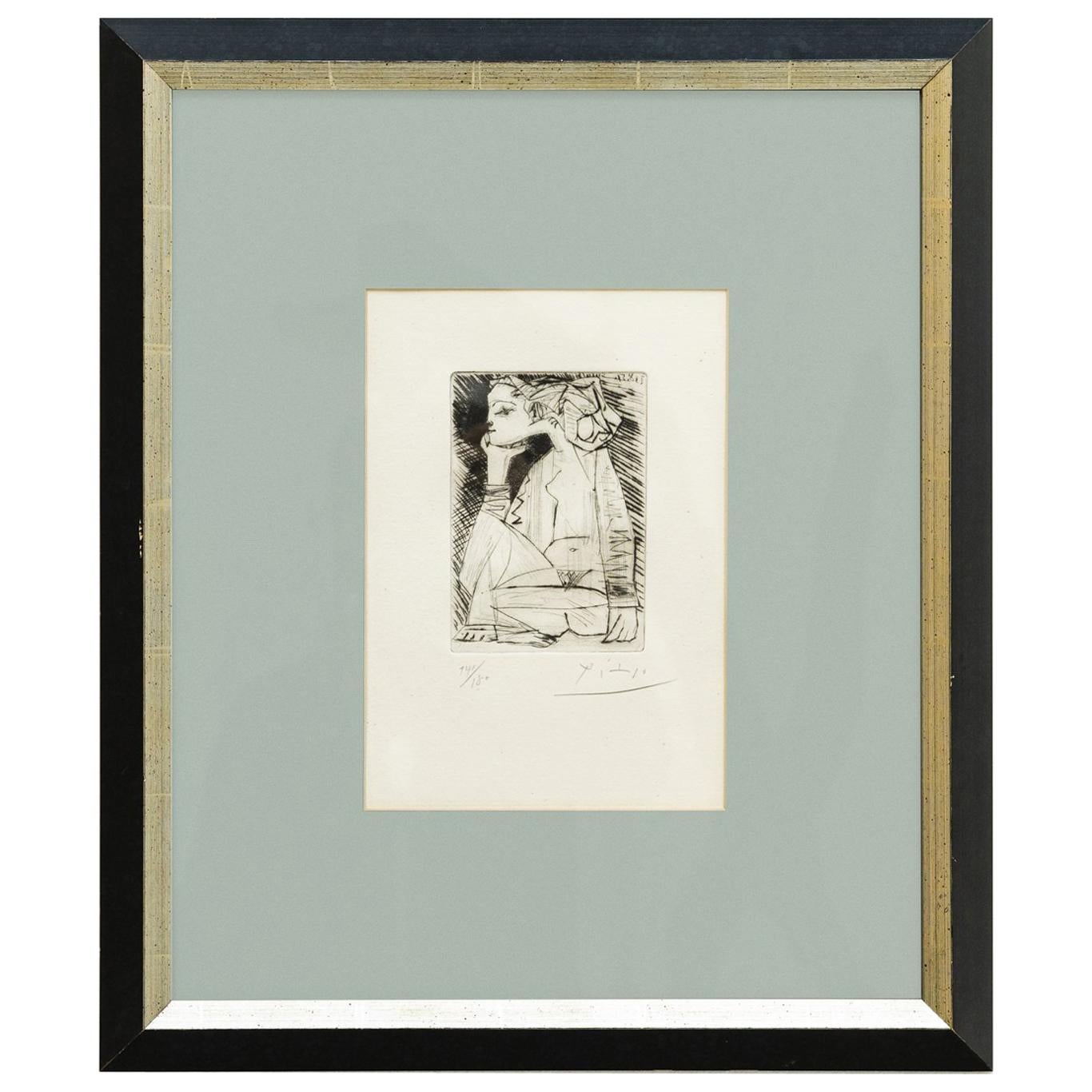 Etching by Pablo Picasso, "Femme Assise En Tailleur: Geneviève Laporte", 1951 For Sale