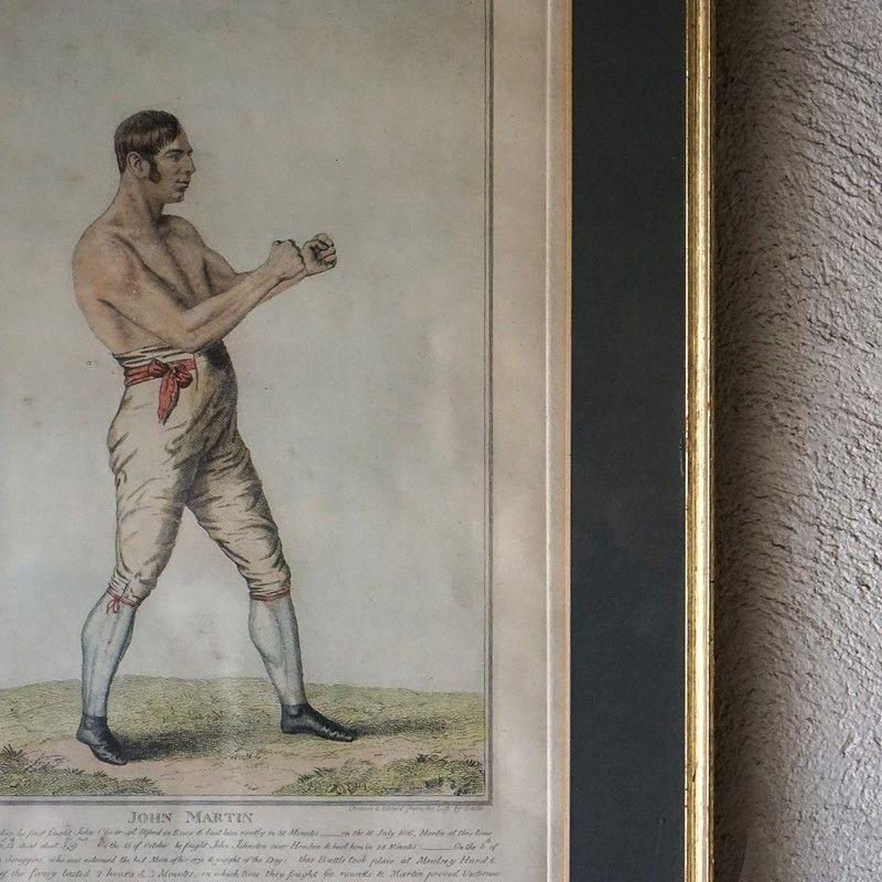 19th Century Etching Depicting Bare Knuckle Boxer John Martin, Antique Boxing Print