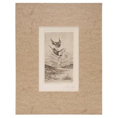 Etching "Eagle-Owl Hunting Duck", Utenkov Demyan, Russia (Ussr), Moscow, 1985