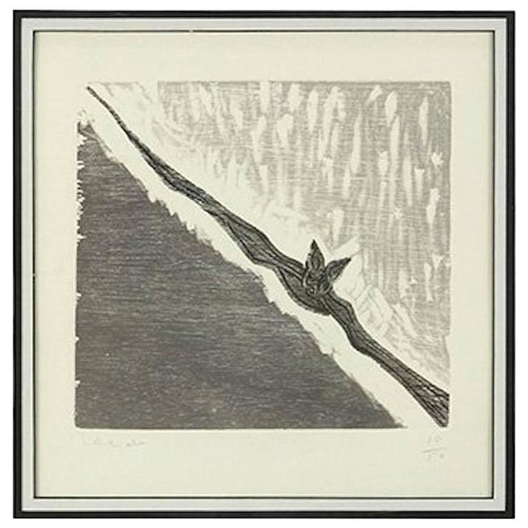 Mexican Etching of a Bat by Francisco Toledo Signed and Numbered