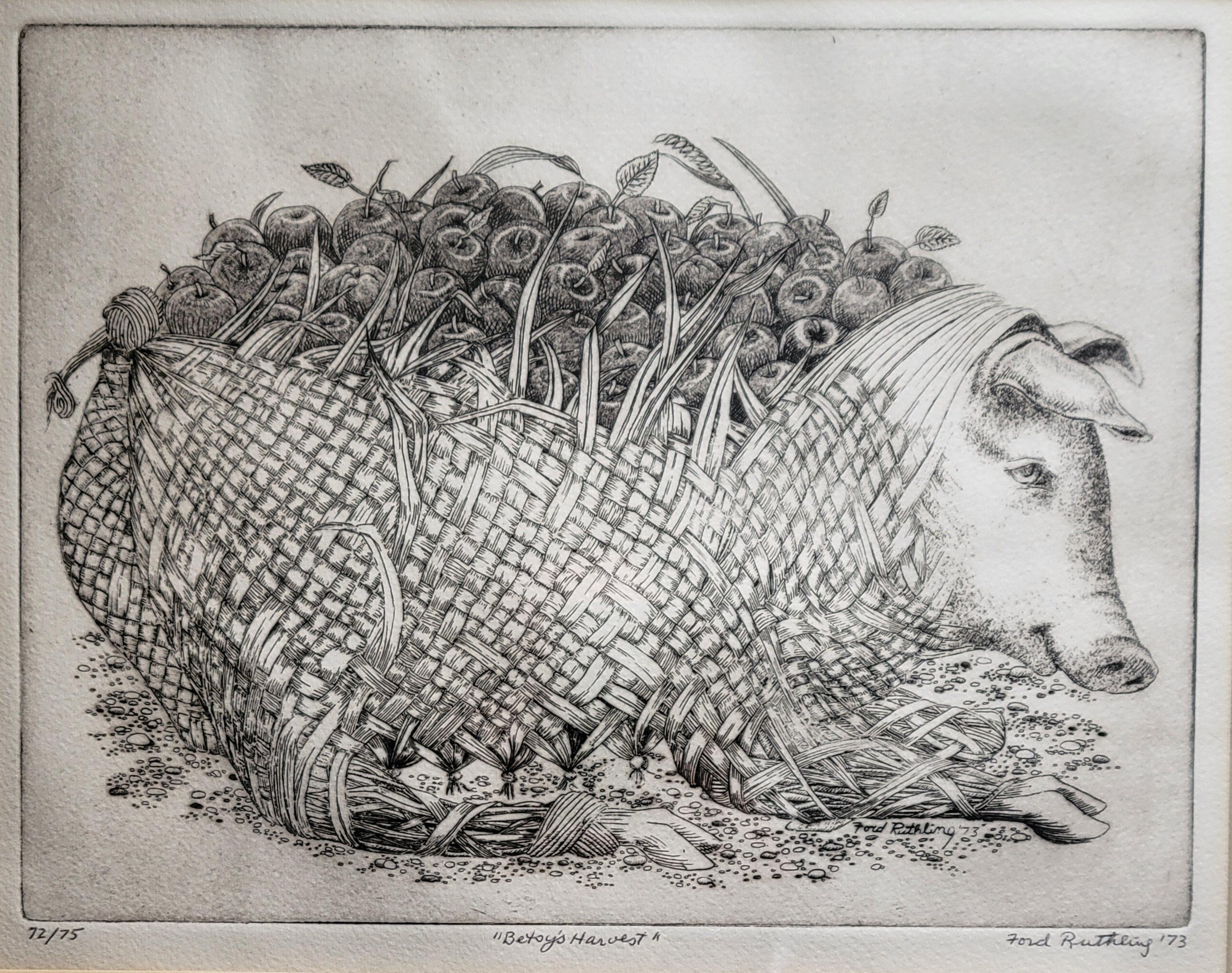 Une gravure originale absolument charmante de Ford Ruthling (1933-2015), artiste classé du Nouveau-Mexique, intitulée 