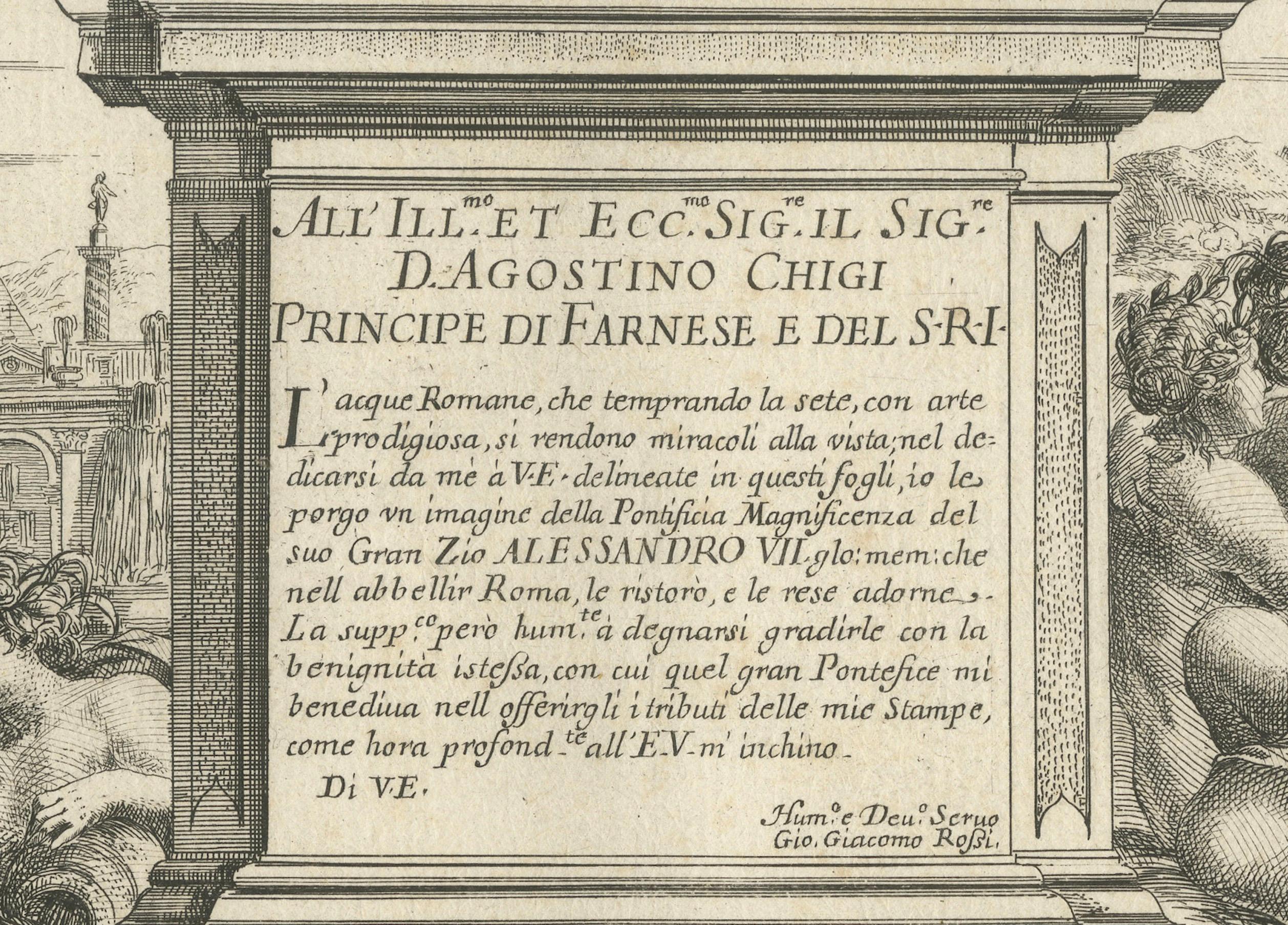 Fin du XVIIe siècle Gravure d'Armoiries d' Agostino Chigi et Vue de Rome, par C.Fantetti, vers 1690 en vente
