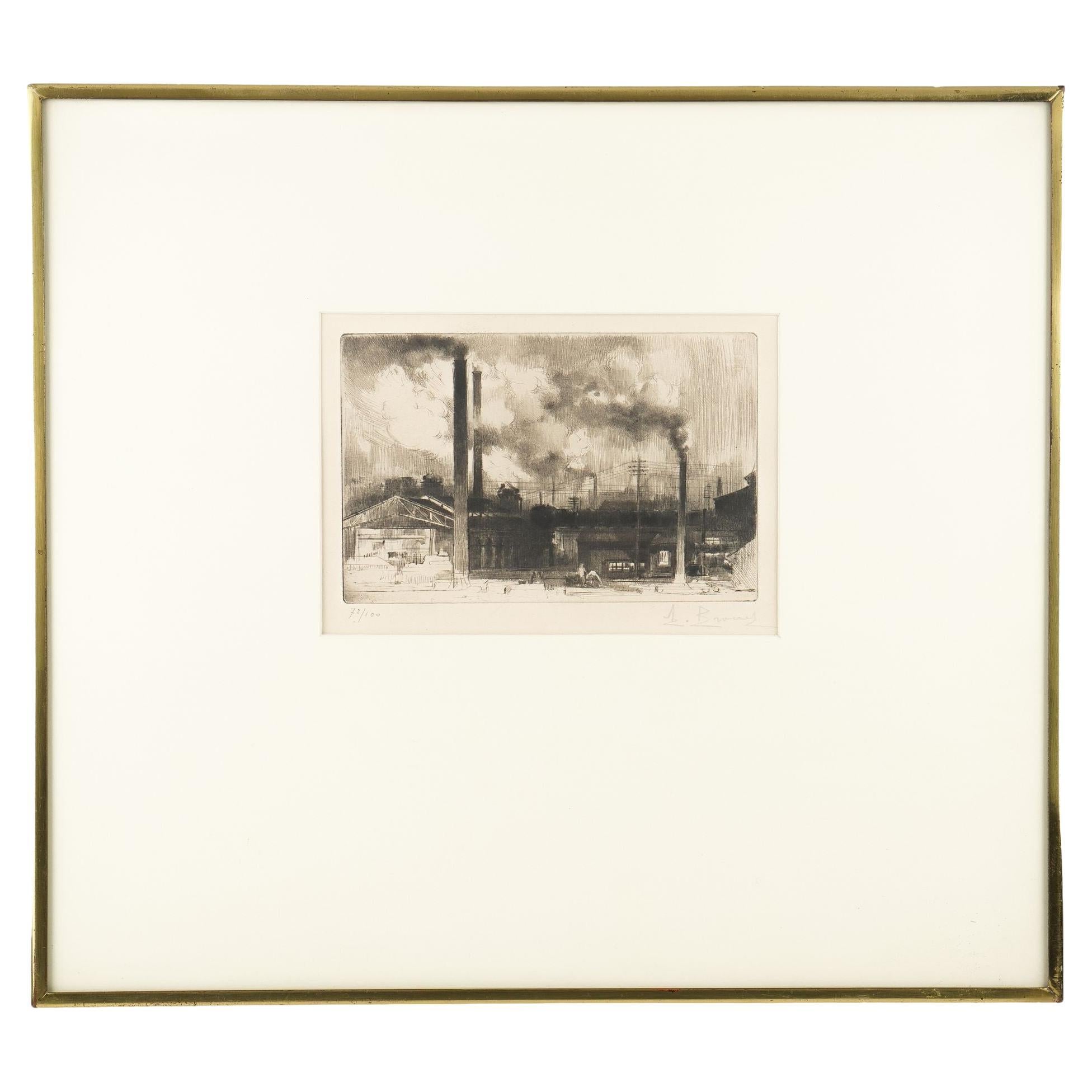 Aguafuerte de un paisaje industrial de Auguste Brouet, 1925 en venta