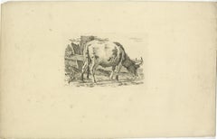 Etching of Grazing Cow by Fence: Farm Scene, Produced by A.Oberman in 1809