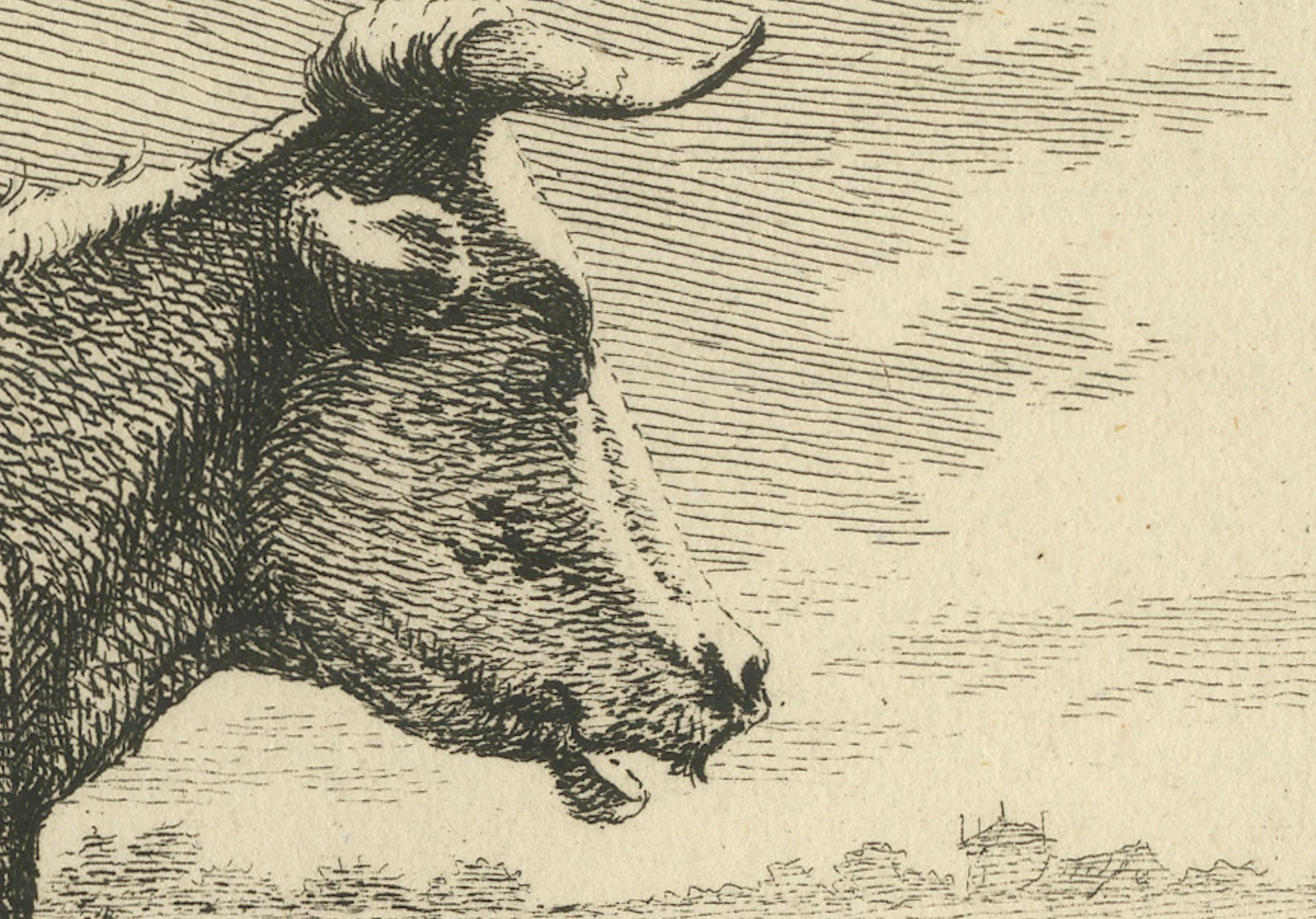 Gravure de vaches en position de repos : Scène rurale d'Anthony Oberman, 1810 Bon état - En vente à Langweer, NL