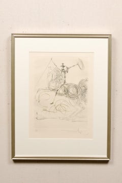 Gravure de Don Quichotte « Horseman » de Salvador Dali, signée dans un cadre en argent
