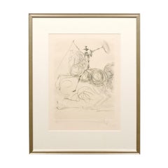 Gravure de Don Quichotte « Horseman » de Salvador Dali, signée dans un cadre en argent