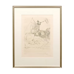 Gravure du "Don Quichotte" de Salvador Dali "Horseman" signée dans un cadre en argent