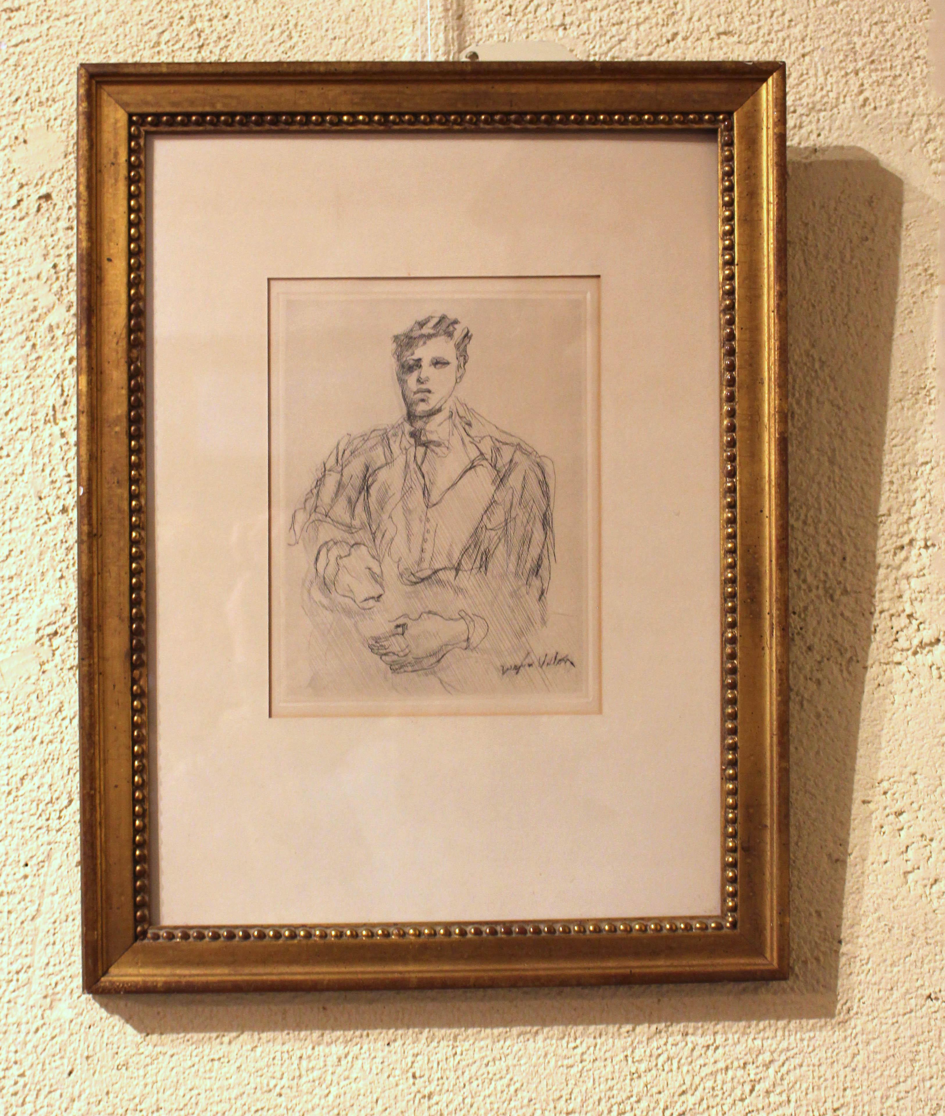 Etching portrait of Arthur Rimbaud, 1961, by Jacques Villon (French, 1875-1963). Villon was born Gaston Emil Duchamp (brother of famed Marcel, Suzanne & Raymond Duchamp). Rimbaud was a French poet (1854-1891).
Plate: 9 5/16