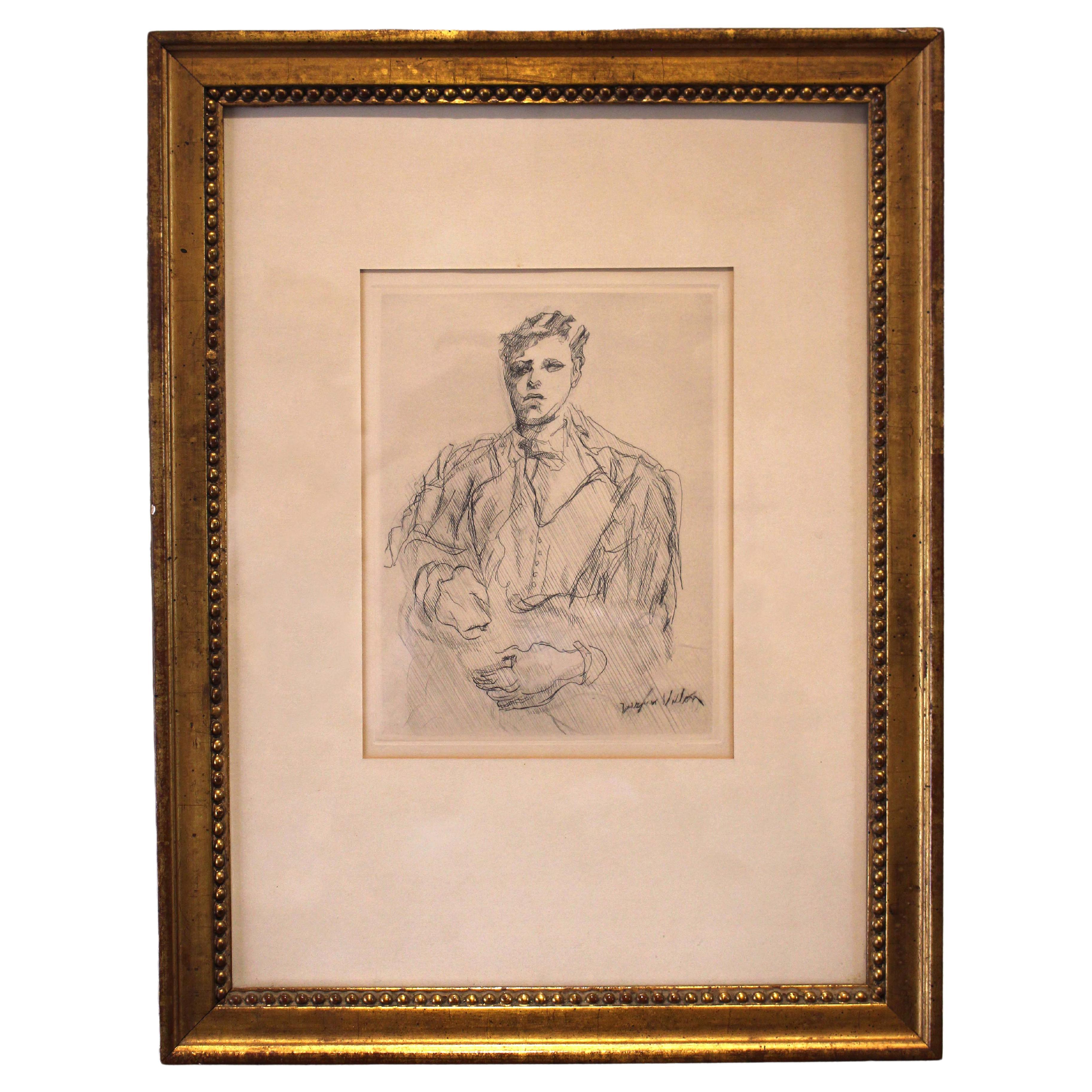 Etching portrait of Arthur Rimbaud, 1961, by Jacques Villon (French, 1875-1963) For Sale