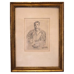 Vintage Etching portrait of Arthur Rimbaud, 1961, by Jacques Villon (French, 1875-1963)