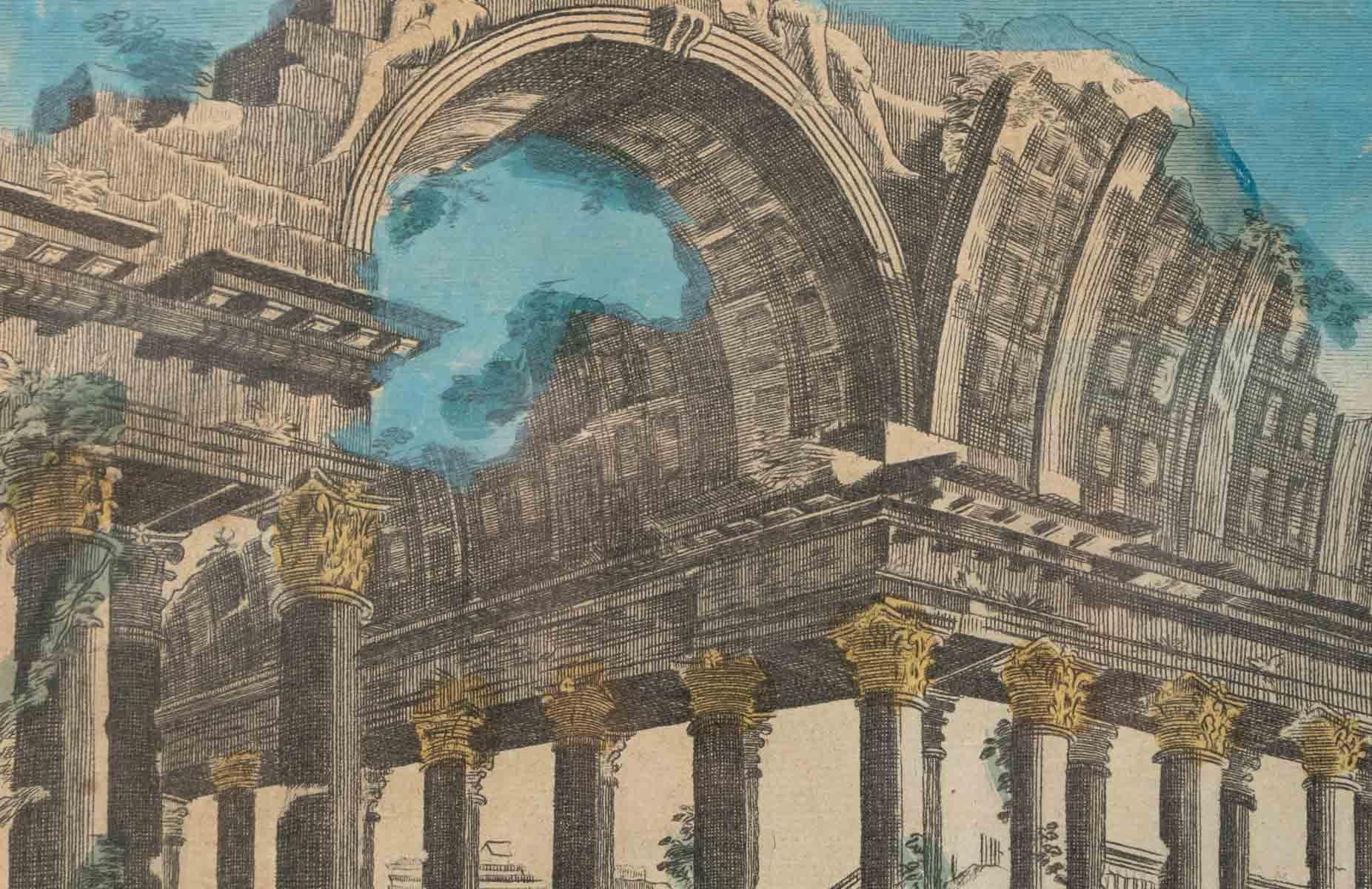 Radierung-Aquarell-Aquarell - Die Ruinen von Carthage Remains des Tempels des Mars - 18. Jahrhunderts im Zustand „Gut“ im Angebot in CRÉTEIL, FR