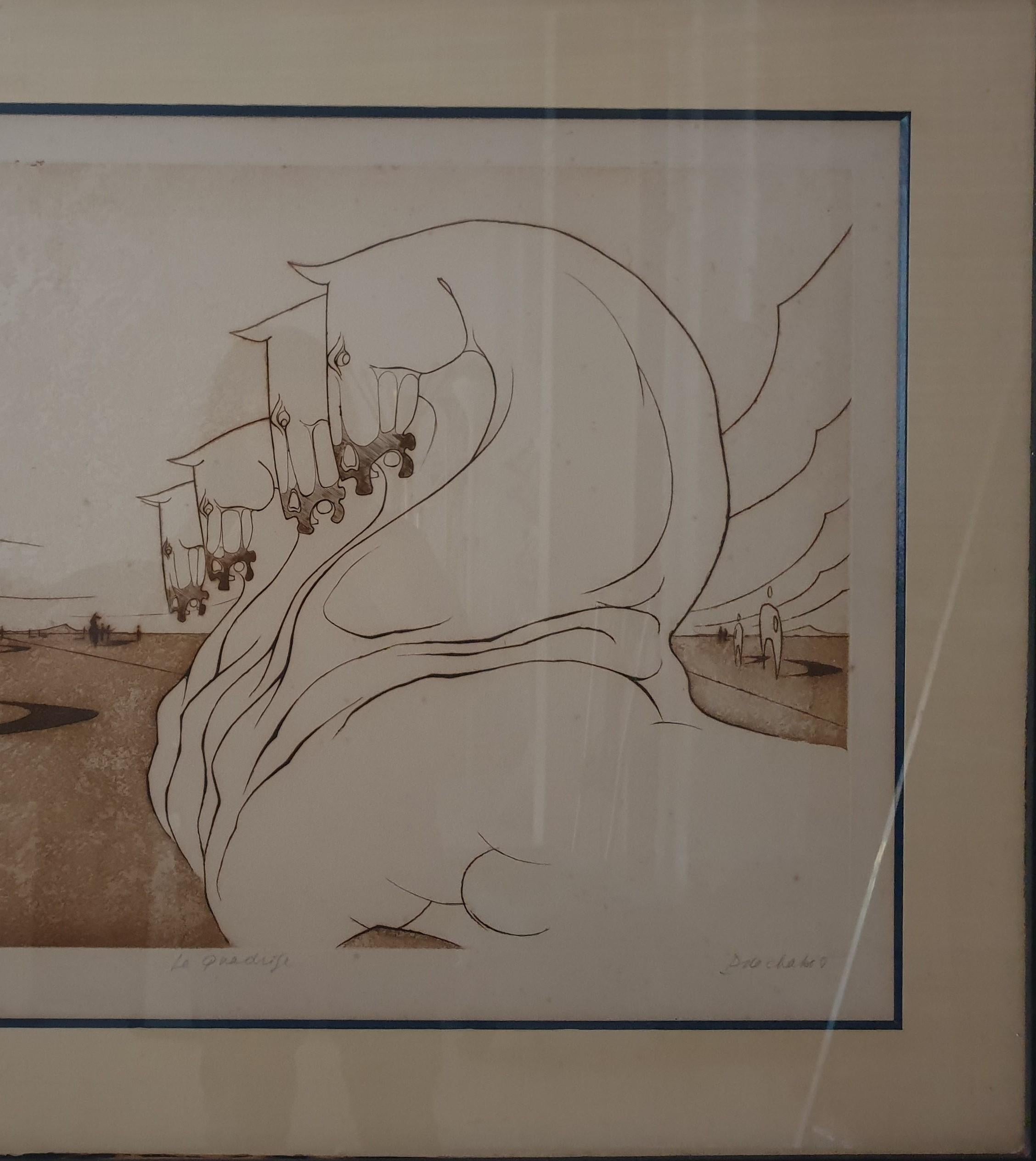 International Style Etching with Acquatint 'Le Quadife' by Paul de Chabot. (1932-) For Sale