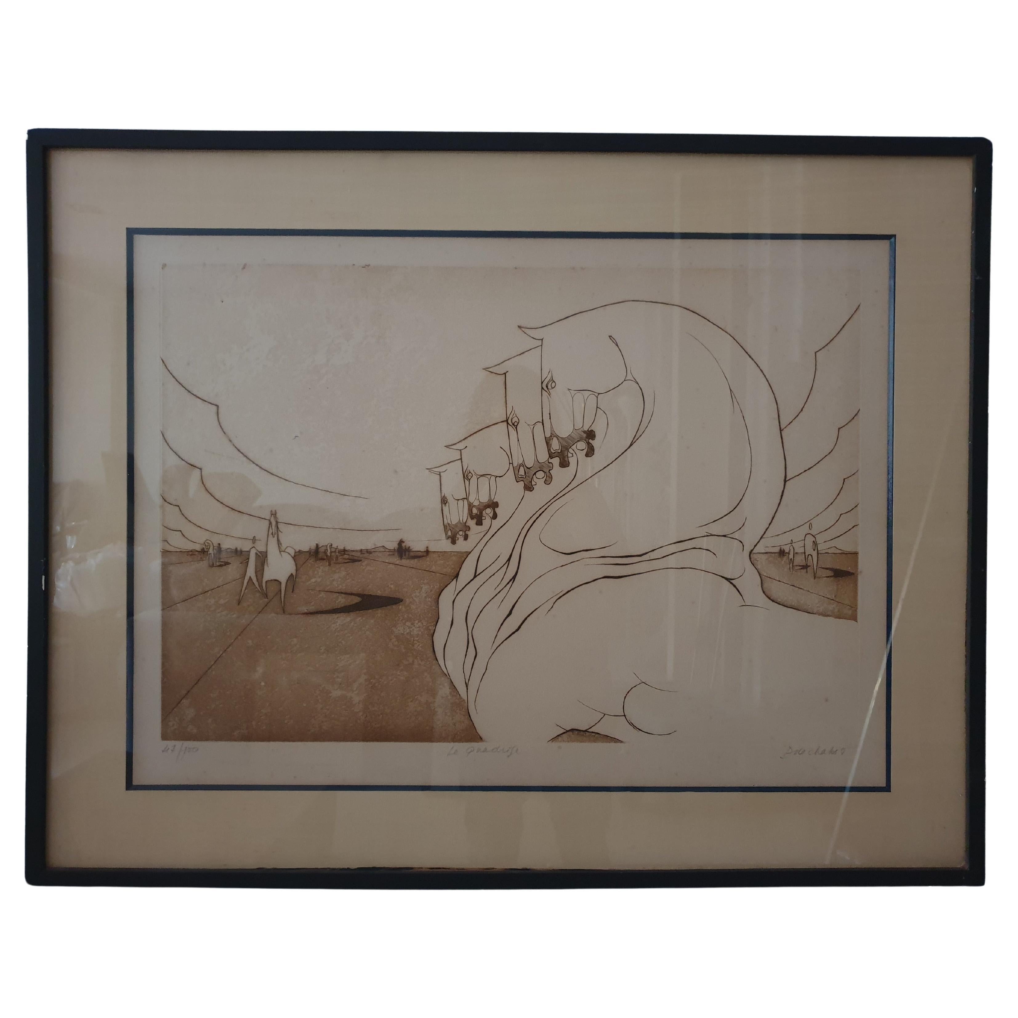 Etching with Acquatint 'Le Quadife' by Paul de Chabot. (1932-) For Sale
