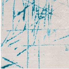 'Etchings_Teal', Hand-Knotted Contemporary, Abstract Wool and Silk Tibetan Rug