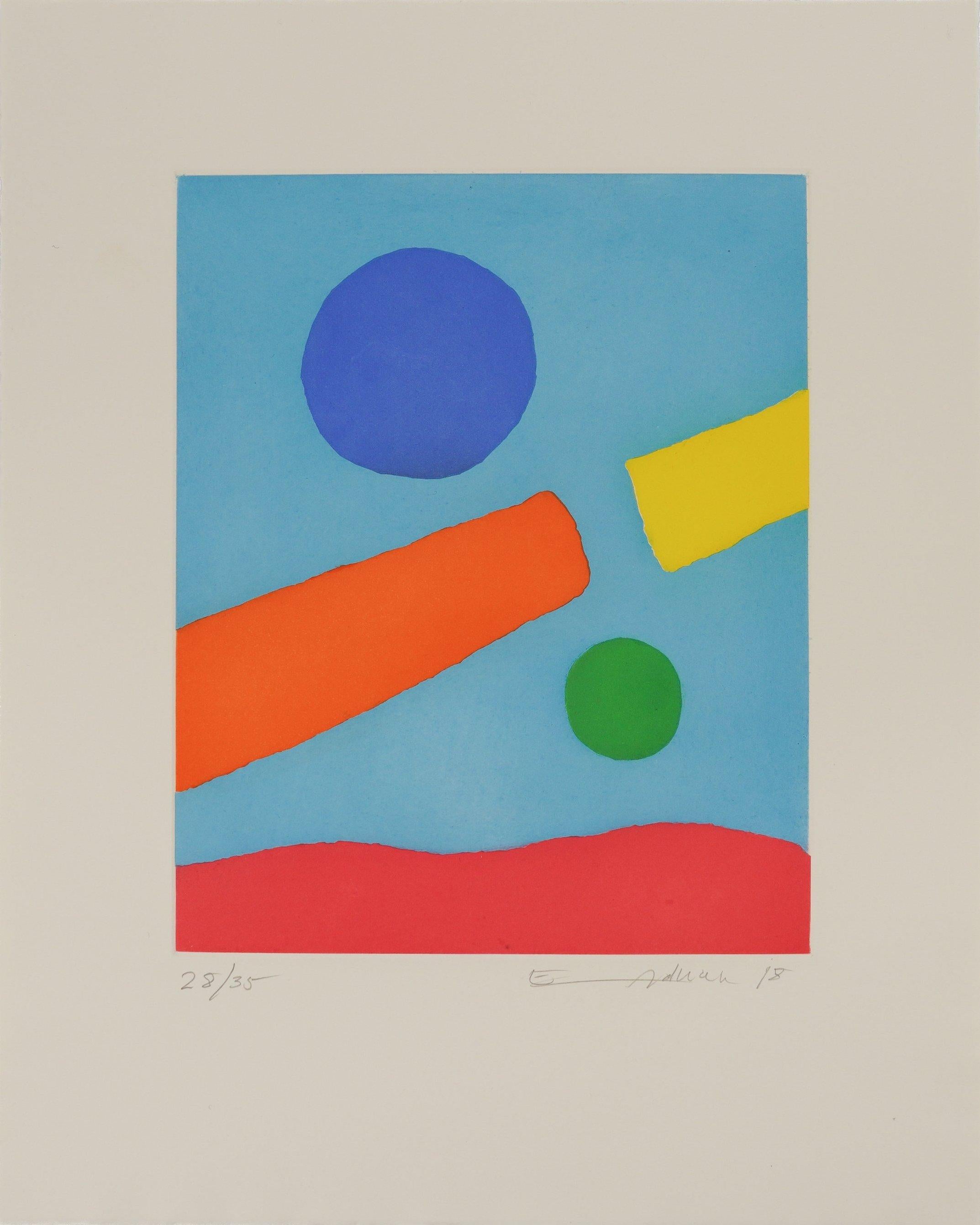 Etel Adnan
Ailleurs (Elsewhere), 2018

Etching in colours, on wove
Signed and numbered from the edition of 35
Printed and published by Galerie Lelong, Paris
Sheet: 48 × 38 cm (18.9 × 15 in)

