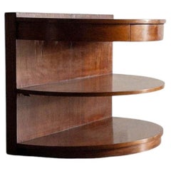 Tavolino a mezzaluna "Etel Carmona" in legno impiallacciato con cassetto, Brasile, anni '90