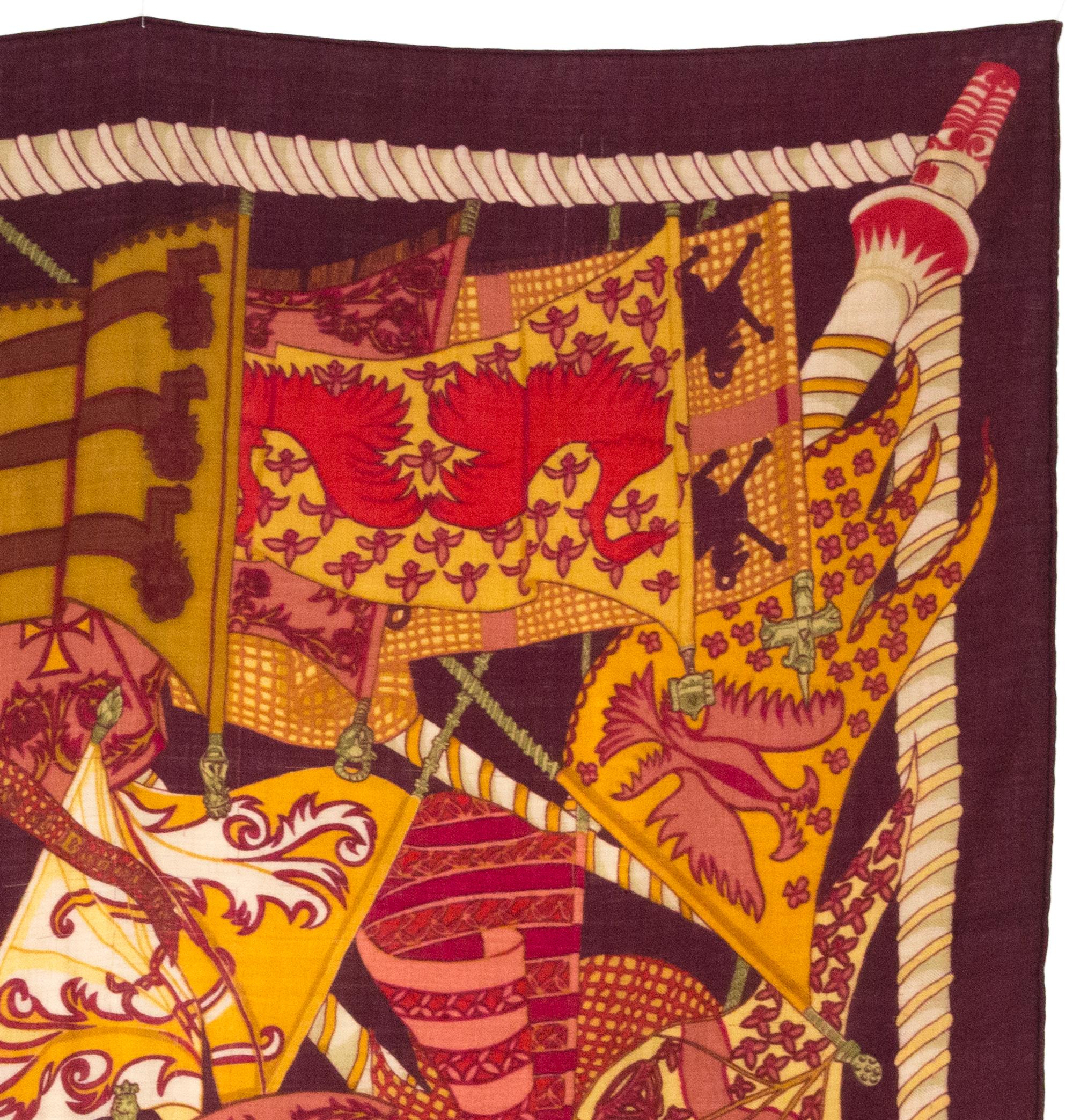 Etendards et Bannieres by Annie Faivre Hermes Cashmere Scarf In Good Condition For Sale In Paris, FR