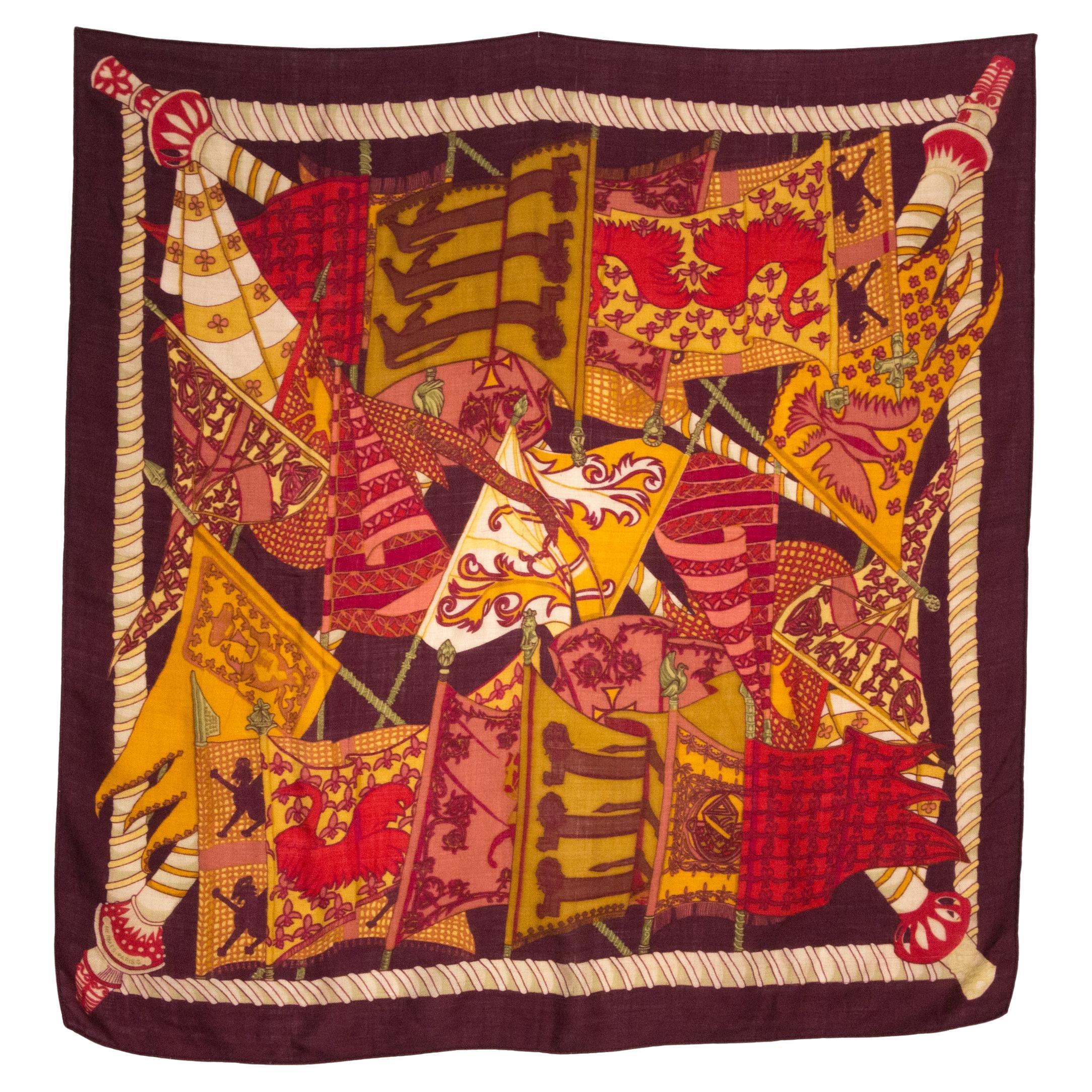 Etendards et Bannieres by Annie Faivre Hermes Cashmere Scarf For Sale