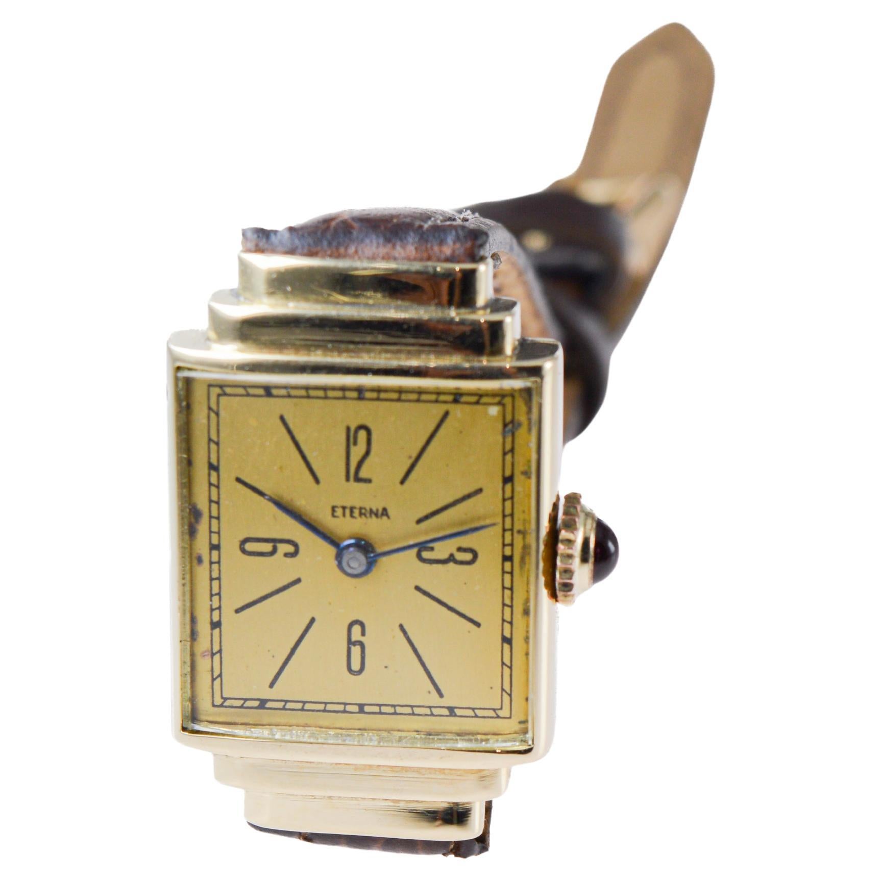 Eterna 14Kt Solid Gold Ladies Art Deco Watch 1940's For Sale 6