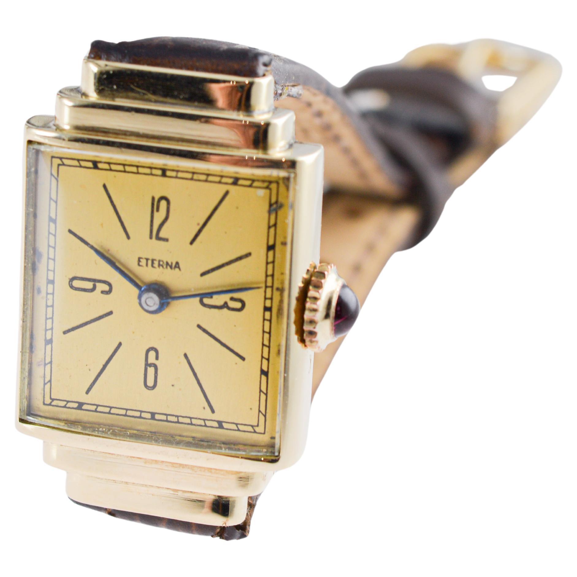 Eterna 14Kt Solid Gold Ladies Art Deco Watch 1940's For Sale 7