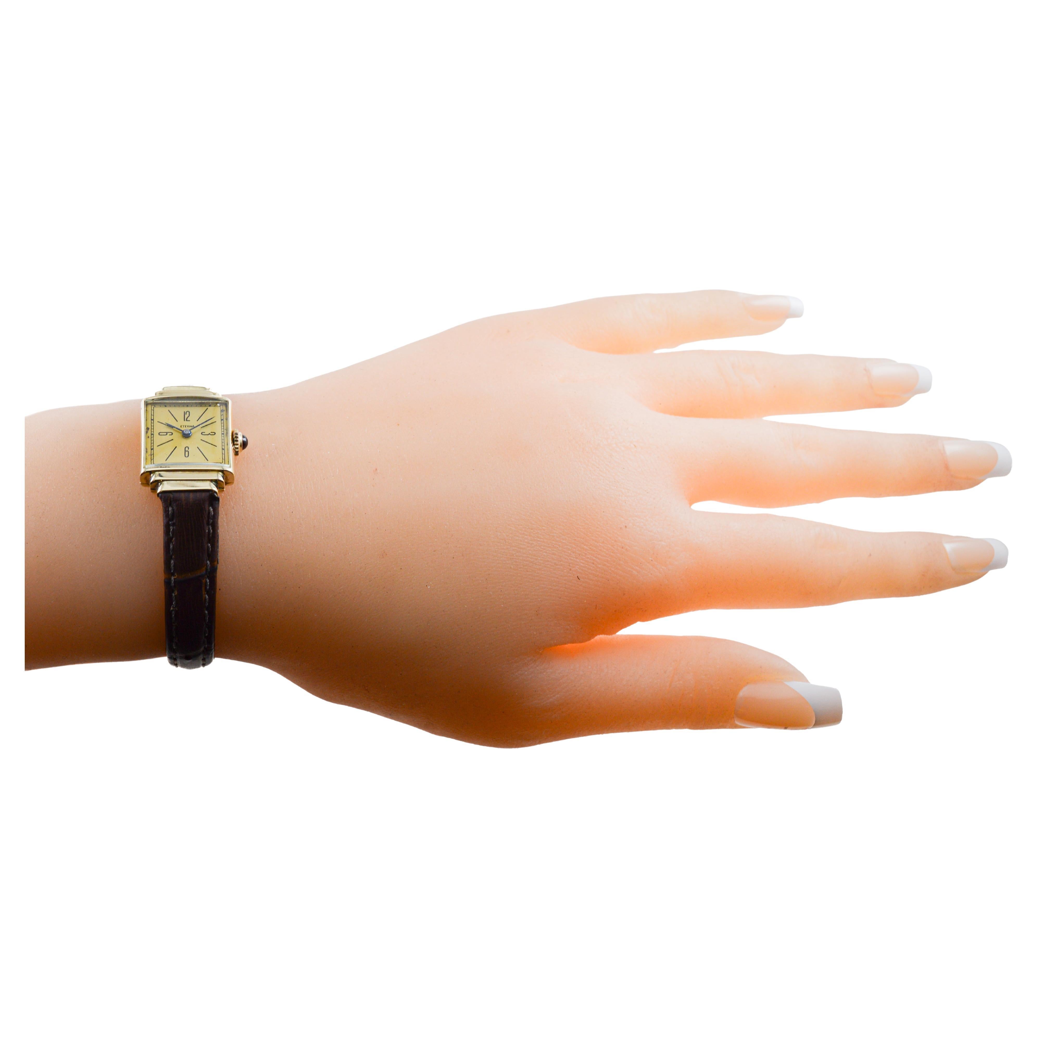 Eterna 14Kt Solid Gold Ladies Art Deco Watch 1940's For Sale 13