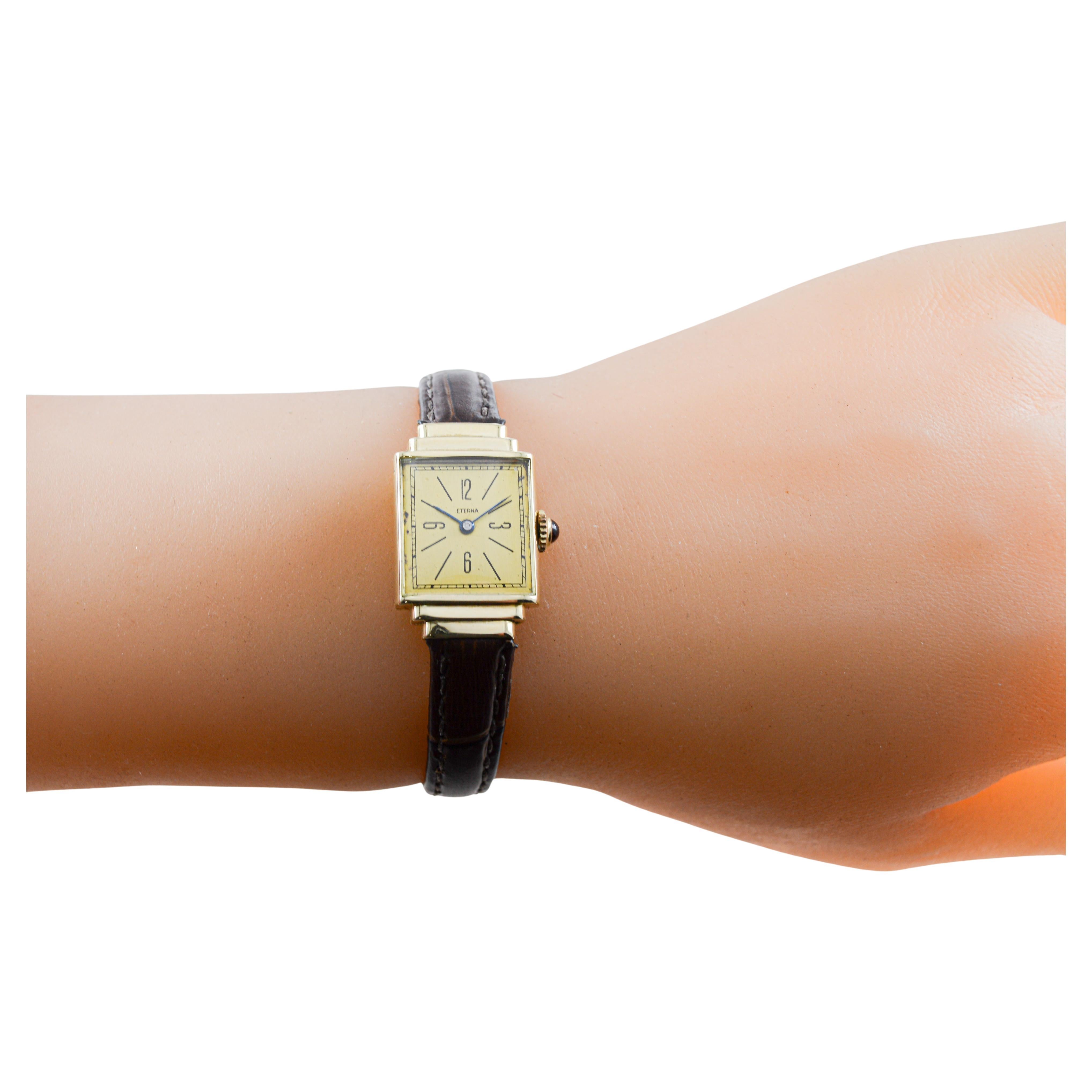 Eterna 14Kt Solid Gold Ladies Art Deco Watch 1940's For Sale 14